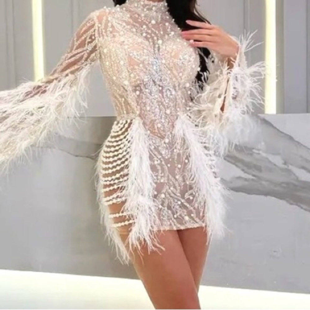 Elegant White Feathered Dress